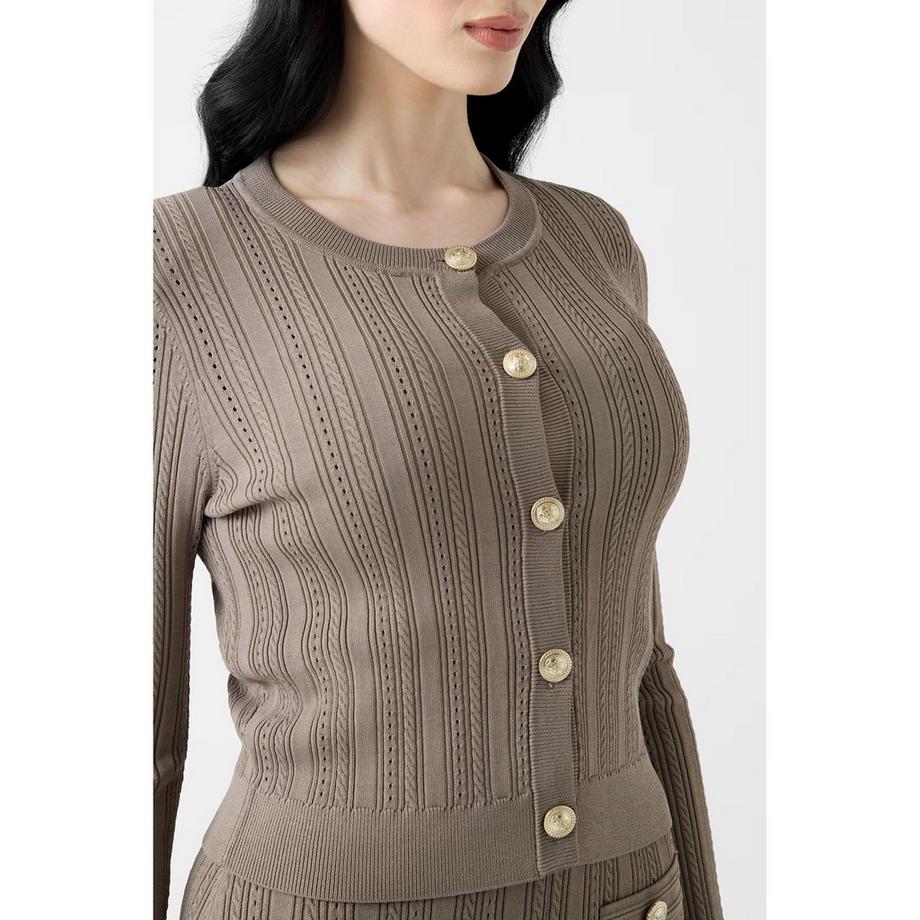 GUESS Cardigan tricoté côtelé avec fermeture à boutons  
