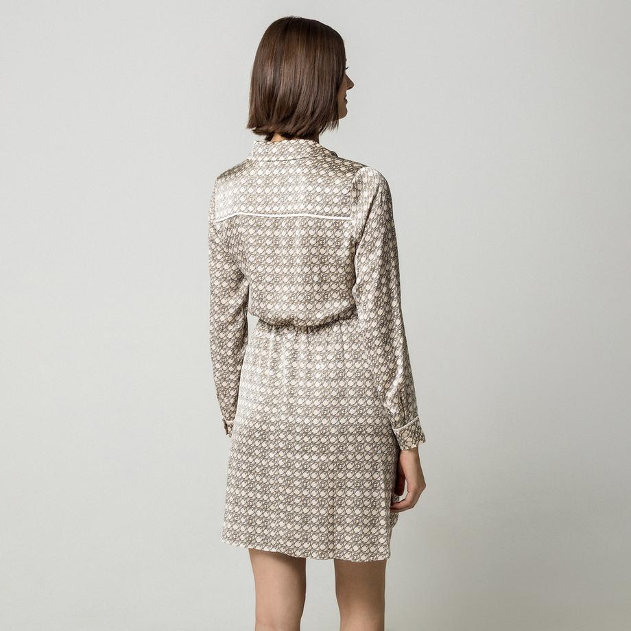 GUESS Shirtdress mit durchgehendem geometrischem Muster und selbstbindendem Gürtel  