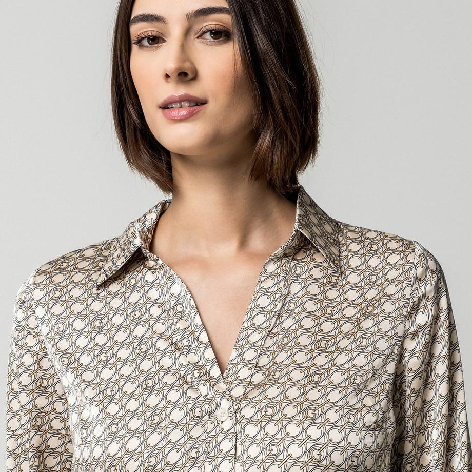 GUESS Shirtdress mit durchgehendem geometrischem Muster und selbstbindendem Gürtel  