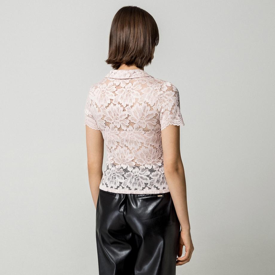 GUESS Blouse en dentelle à manches courtes et fermeture boutonnée  