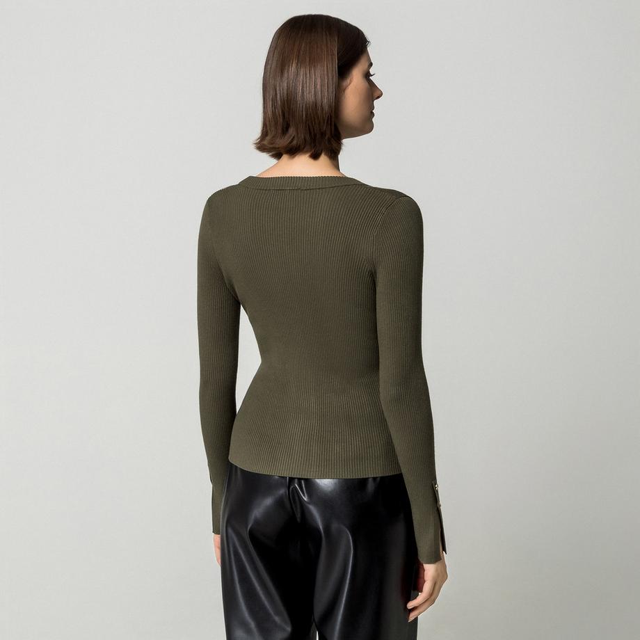 GUESS V-Ausschnitt Rippstrick Cardigan mit Vorderverschluss  