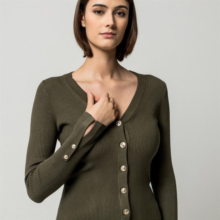 GUESS V-Ausschnitt Rippstrick Cardigan mit Vorderverschluss  