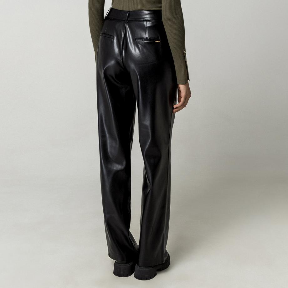 GUESS Schwarze Faux-Leder Weitbeinige Hose  