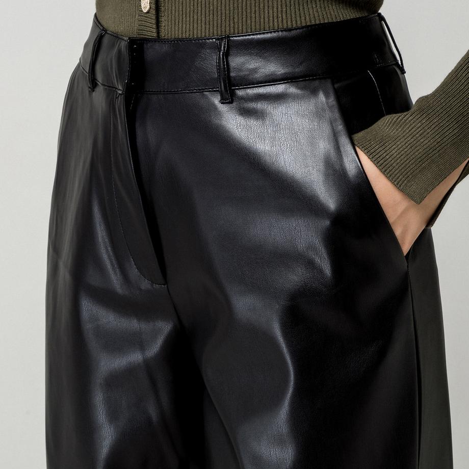 GUESS Schwarze Faux-Leder Weitbeinige Hose  