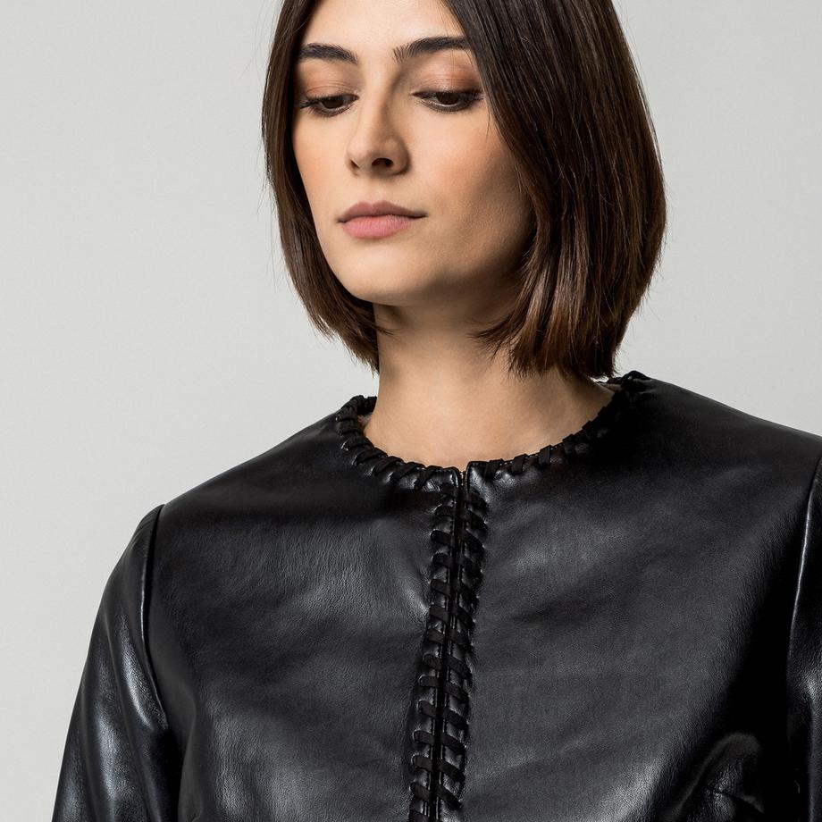 GUESS Cardigan Noir en Faux Cuir avec Détail de Bordure  