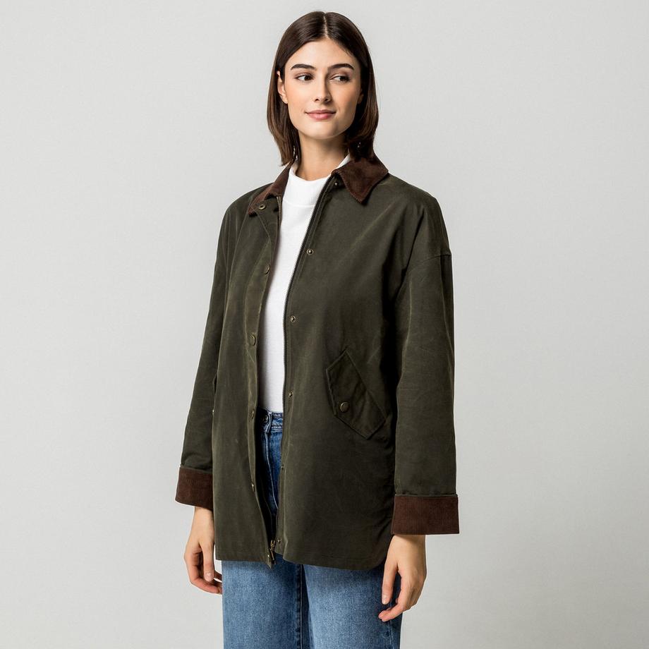 Manor Woman Olivgrüne Jacke mit Cordkragen und -ärmeln  