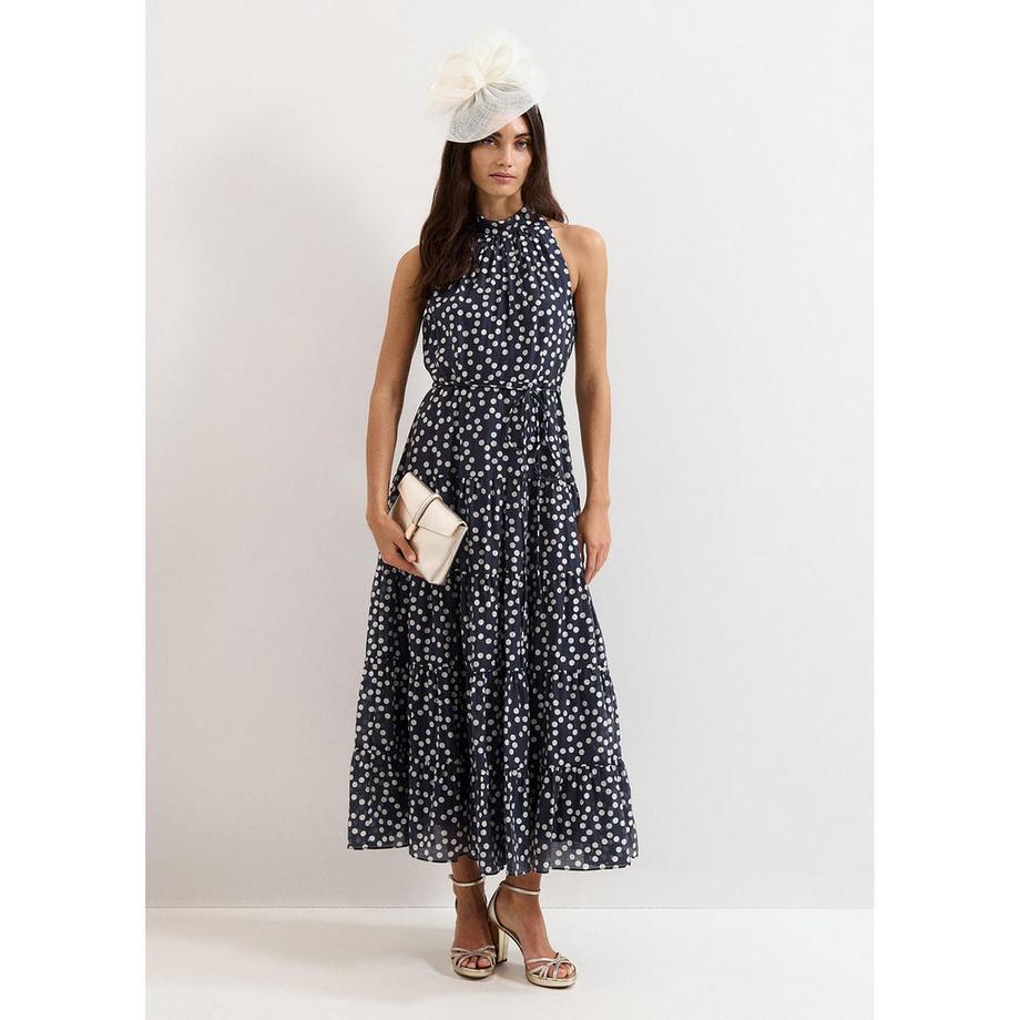 Phase Eight Robe longue à pois et col halter  