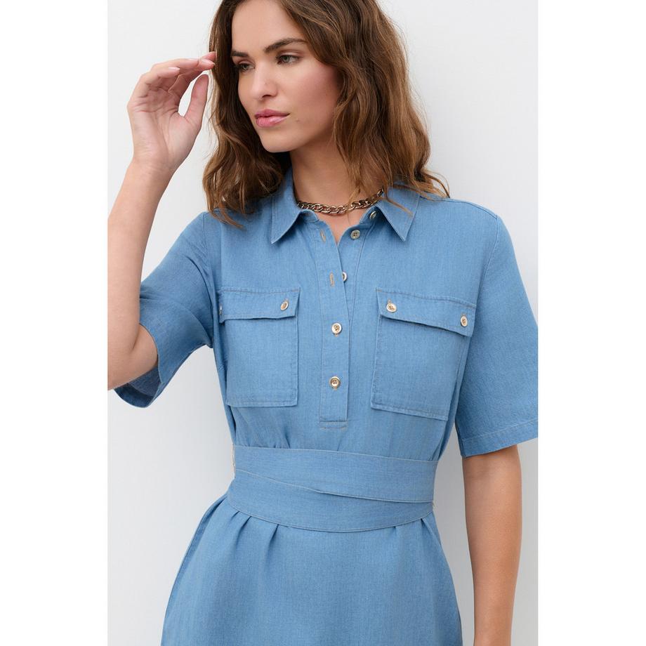 Caroll Kurzarm Hemdblusenkleid mit Gürtel  