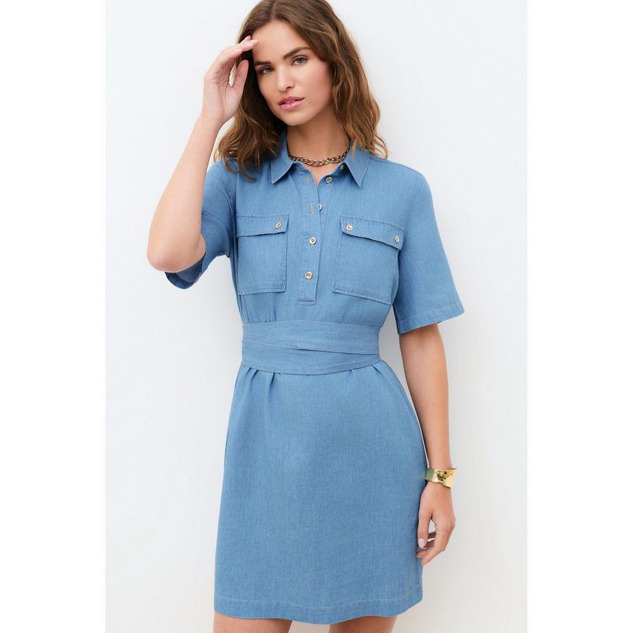 Caroll Kurzarm Hemdblusenkleid mit Gürtel  