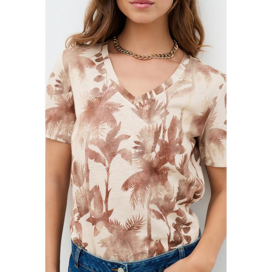 Caroll T-shirt imprimé palmiers col en V  