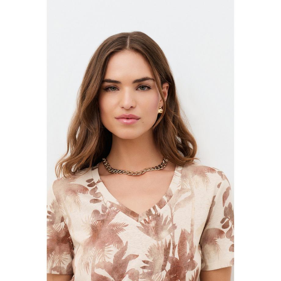 Caroll T-shirt imprimé palmiers col en V  