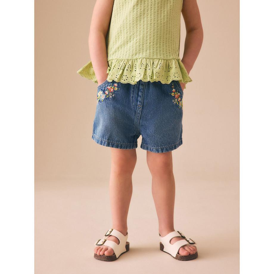 Next Denim Shorts mit Blumenstickerei  