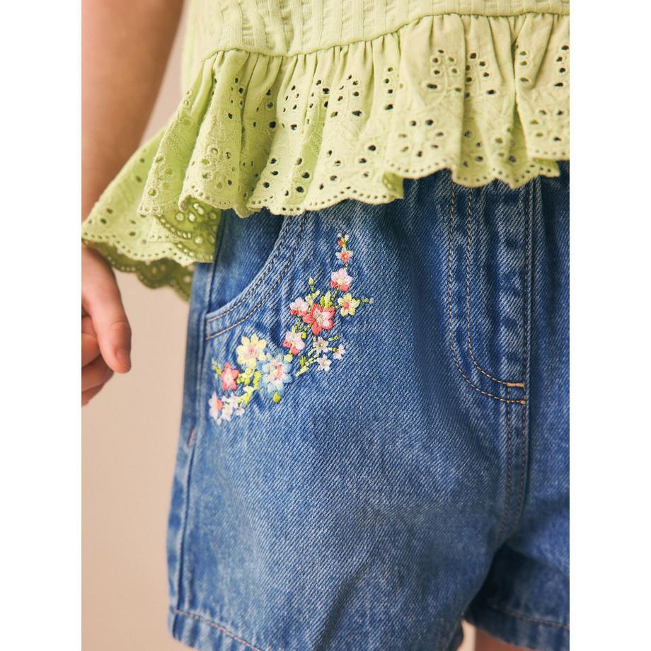 Next Denim Shorts mit Blumenstickerei  