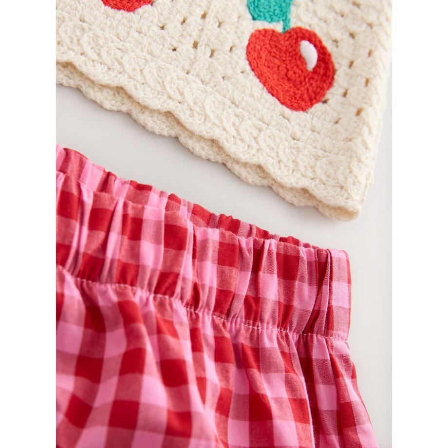 Next Ensemble top en crochet cerise et short vichy  