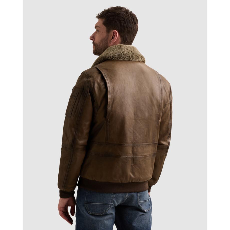 PME Legend Giacca in pelle con collo in pelliccia di pecora  