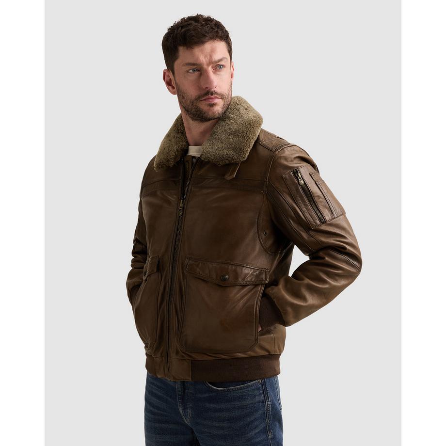 PME Legend Giacca in pelle con collo in pelliccia di pecora  