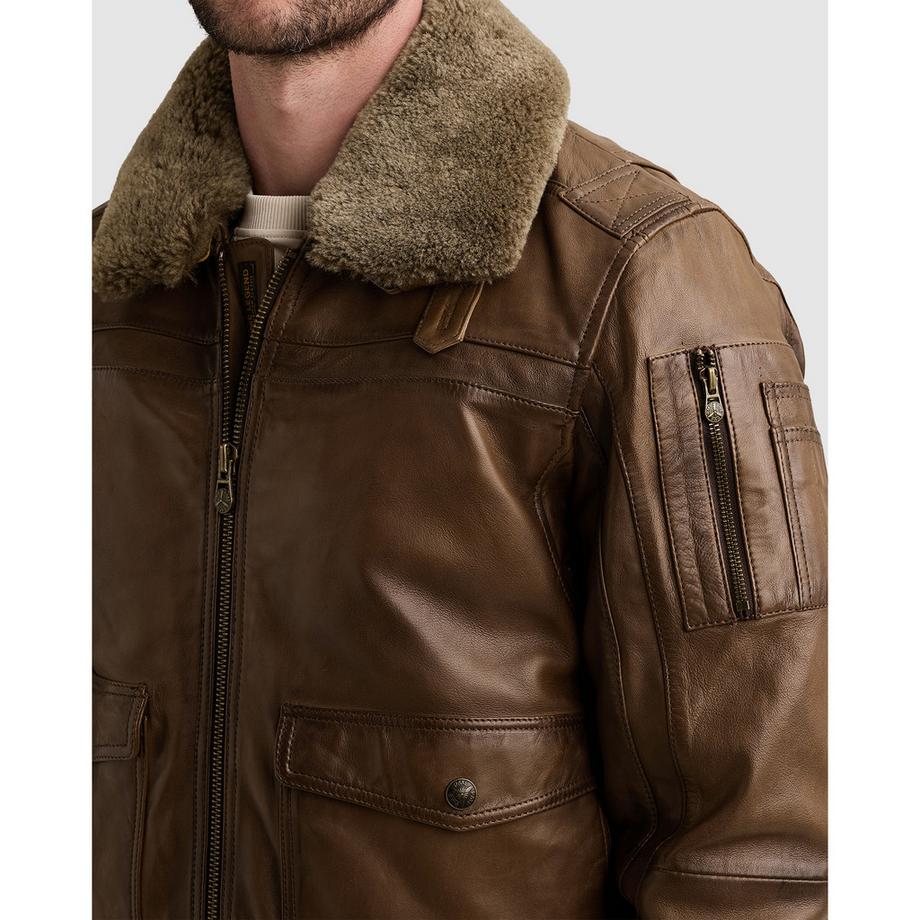 PME Legend Giacca in pelle con collo in pelliccia di pecora  