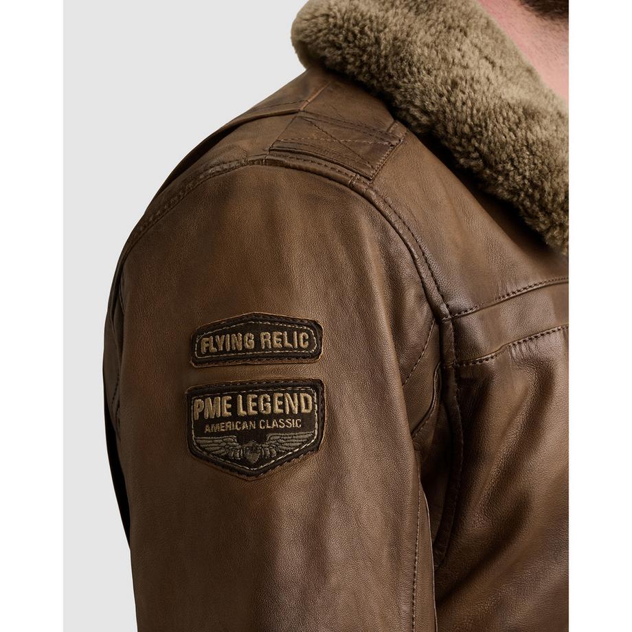 PME Legend Giacca in pelle con collo in pelliccia di pecora  