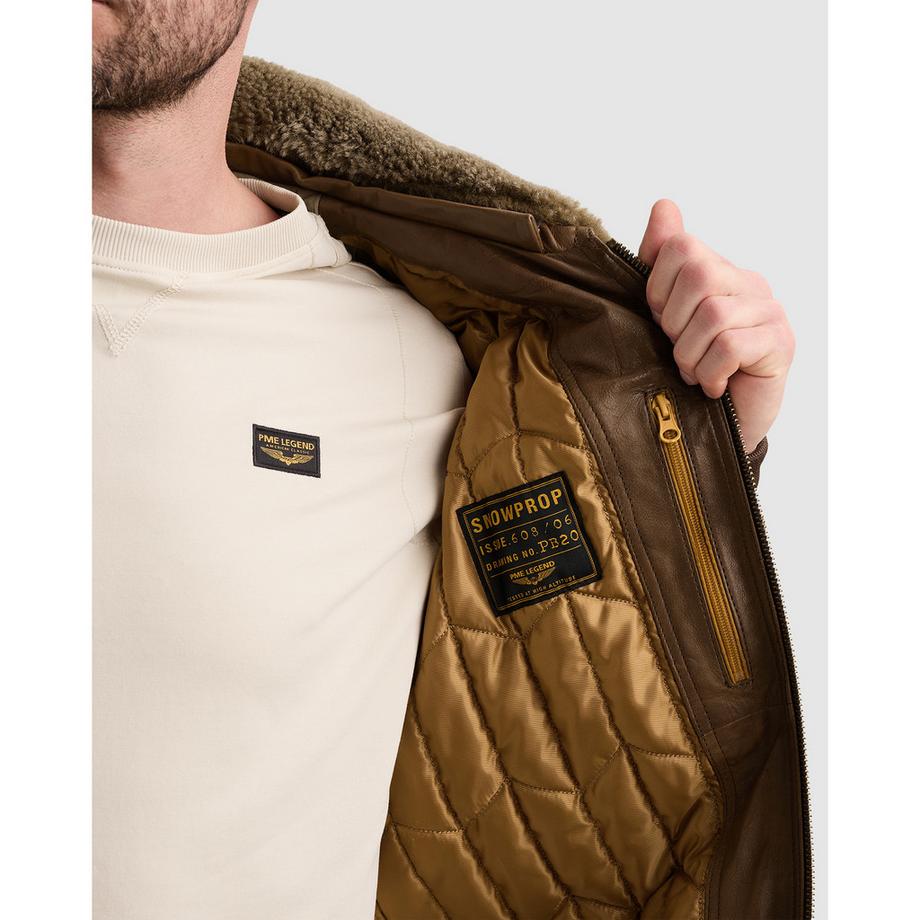 PME Legend Giacca in pelle con collo in pelliccia di pecora  