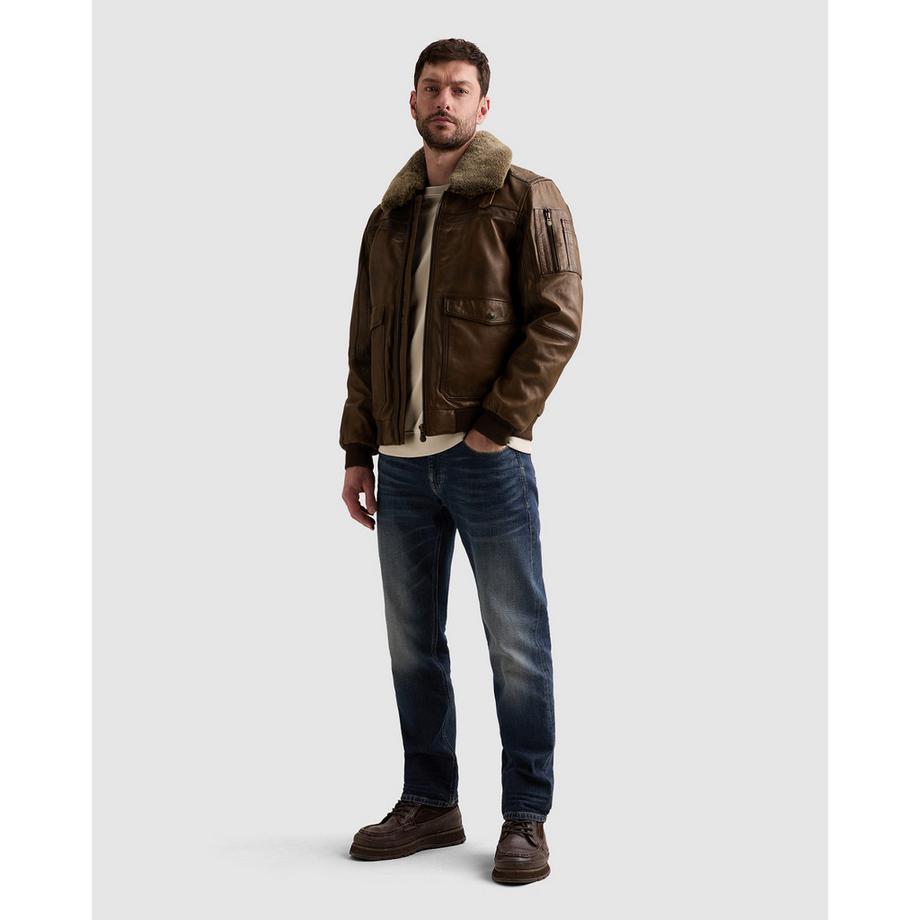 PME Legend Giacca in pelle con collo in pelliccia di pecora  