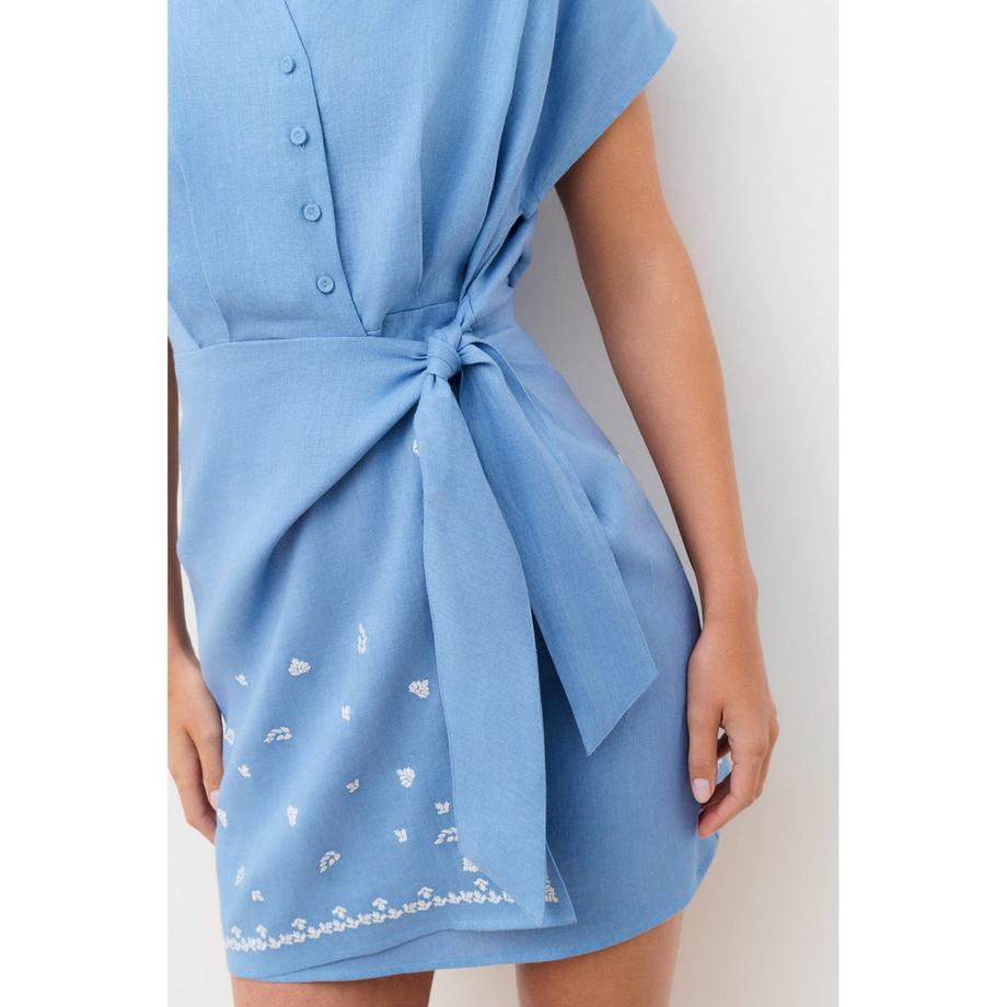 Caroll Robe Chemise Manches Courtes avec Ceinture à Nouer  