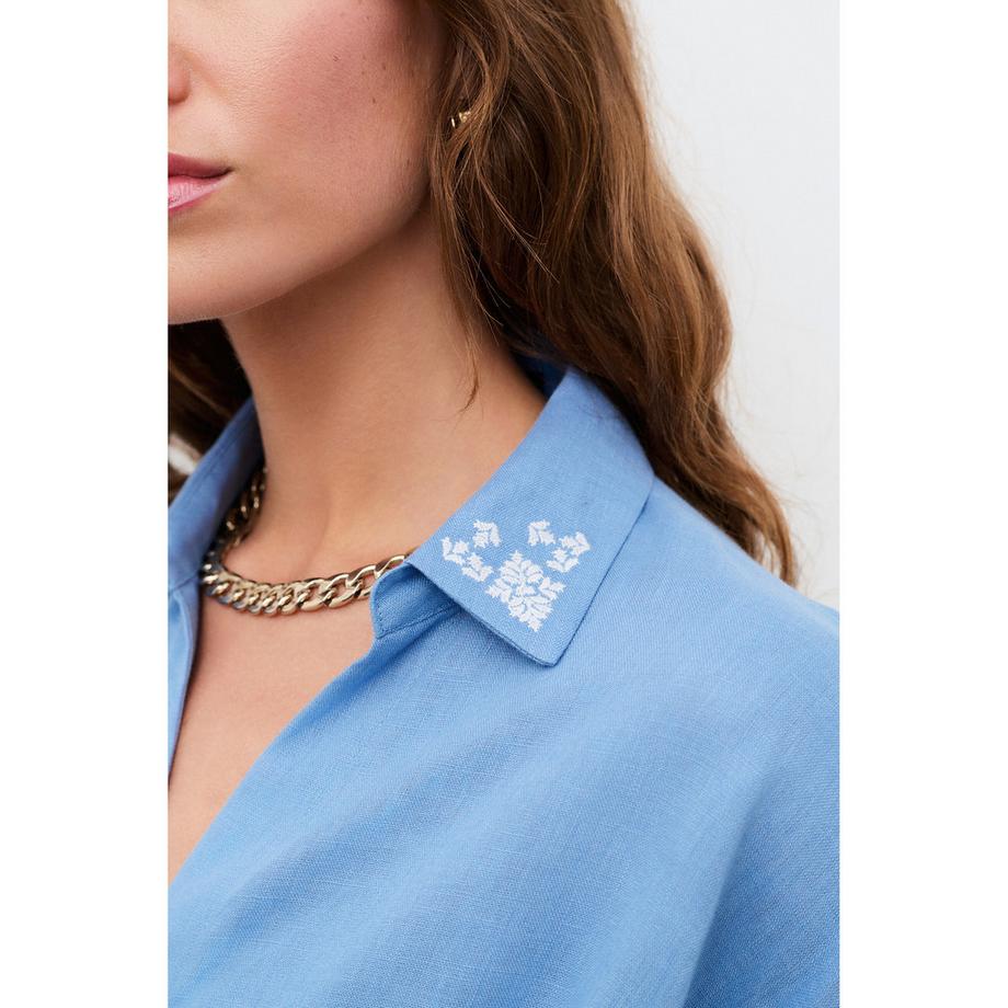 Caroll Robe Chemise Manches Courtes avec Ceinture à Nouer  