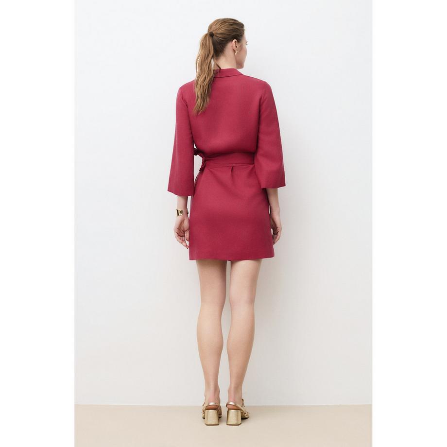 Caroll Robe Courte Col V avec Ceinture à Nouer  