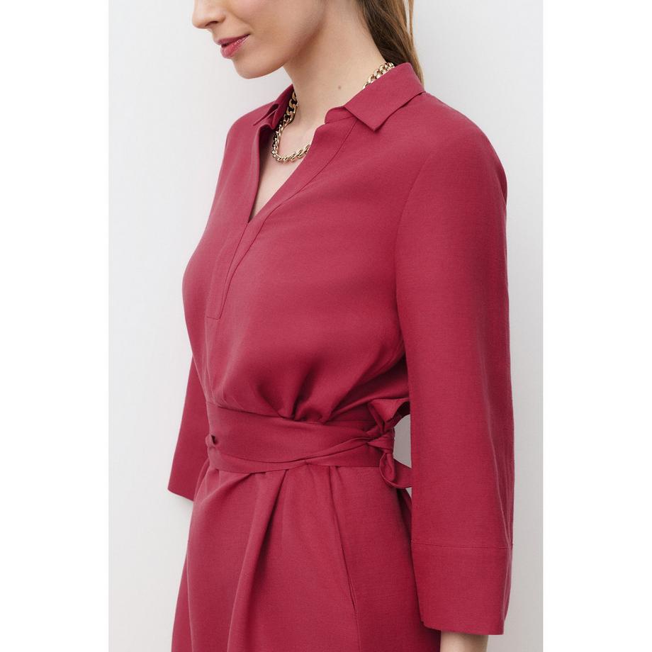 Caroll Robe Courte Col V avec Ceinture à Nouer  