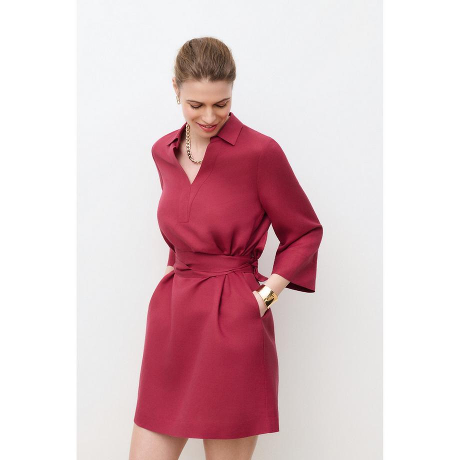 Caroll Robe Courte Col V avec Ceinture à Nouer  