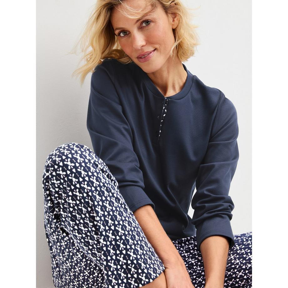CALIDA Pyjama Midnight Hearts avec haut à manches longues et pantalon imprimé  