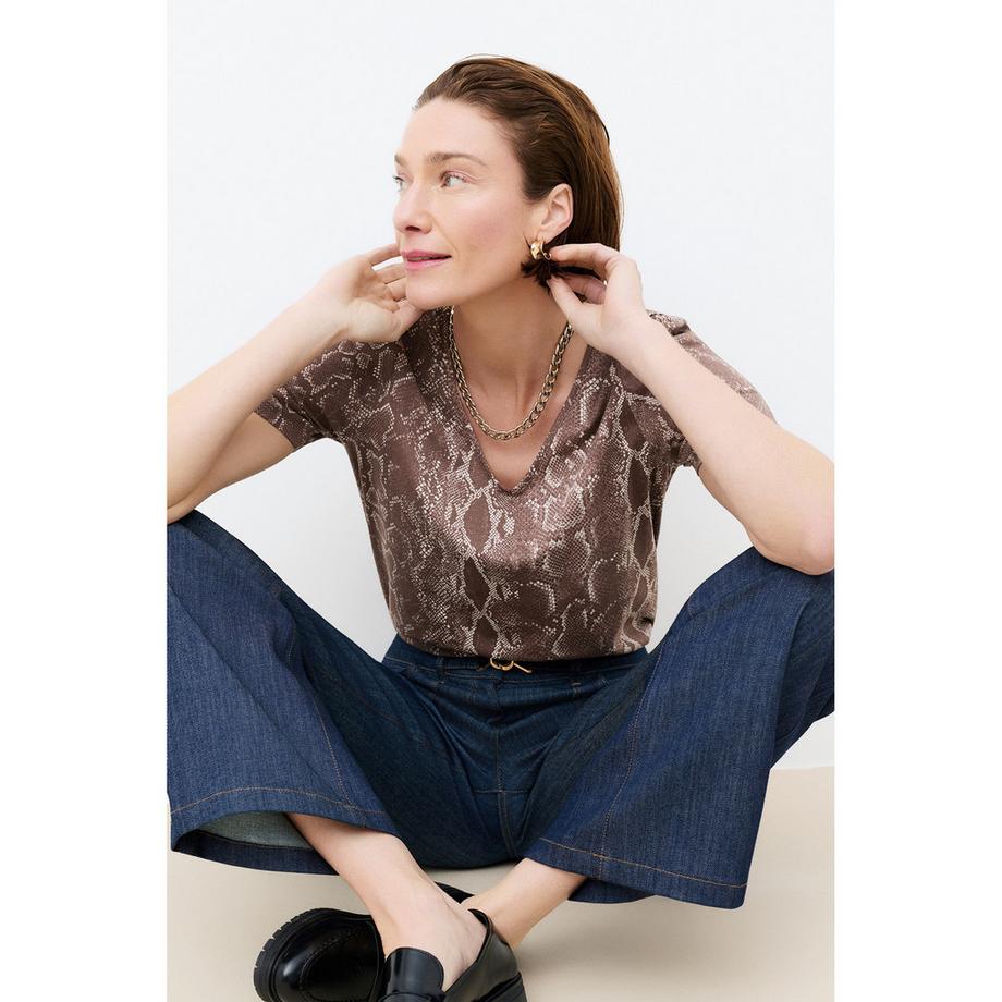 Caroll T-shirt scollo a V stampa serpente  