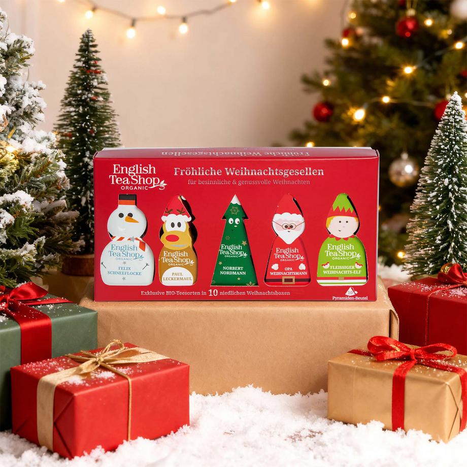 English Tea Shop  Regalo di tè invernali BIO « Allegri personaggi di Natale » – 10 bustine piramidali 