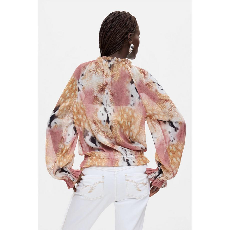 Desigual Blouse imprimée à col froncé et manches ballon  