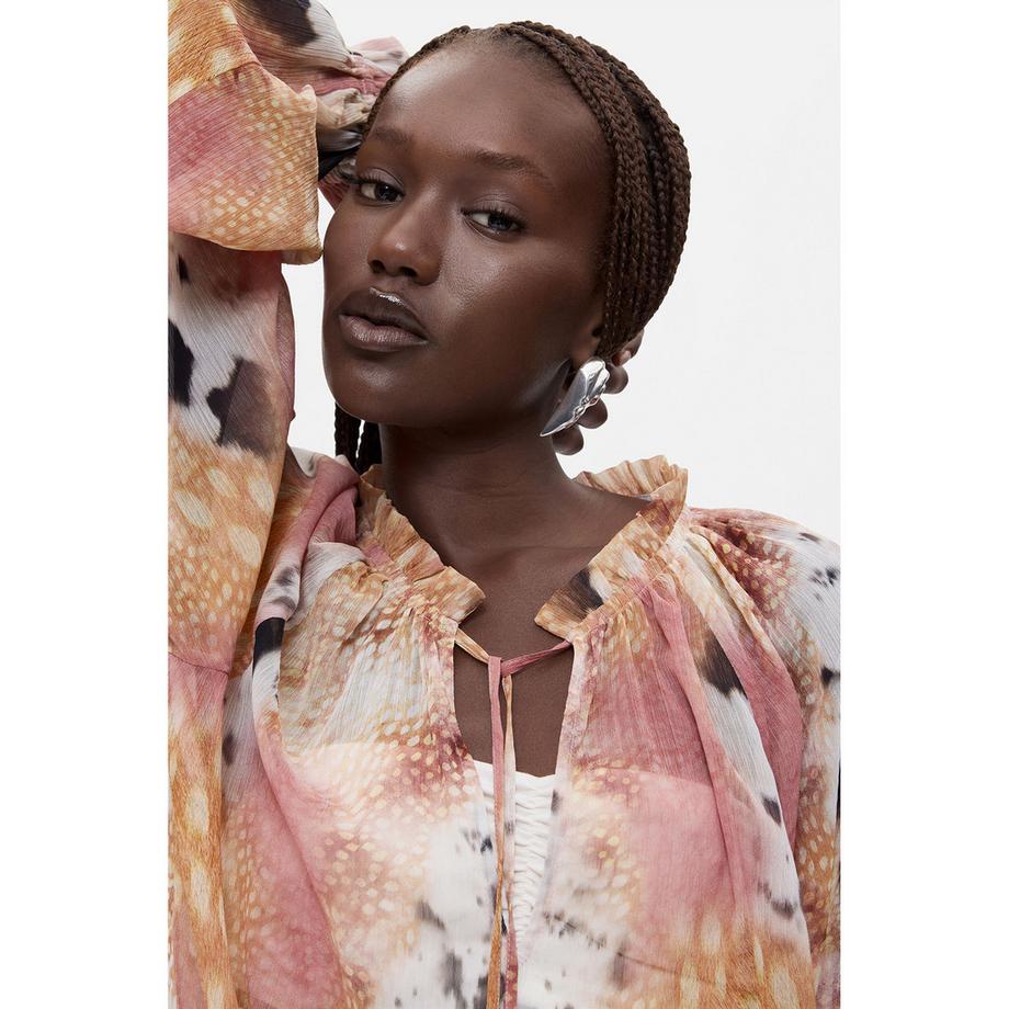 Desigual Blouse imprimée à col froncé et manches ballon  