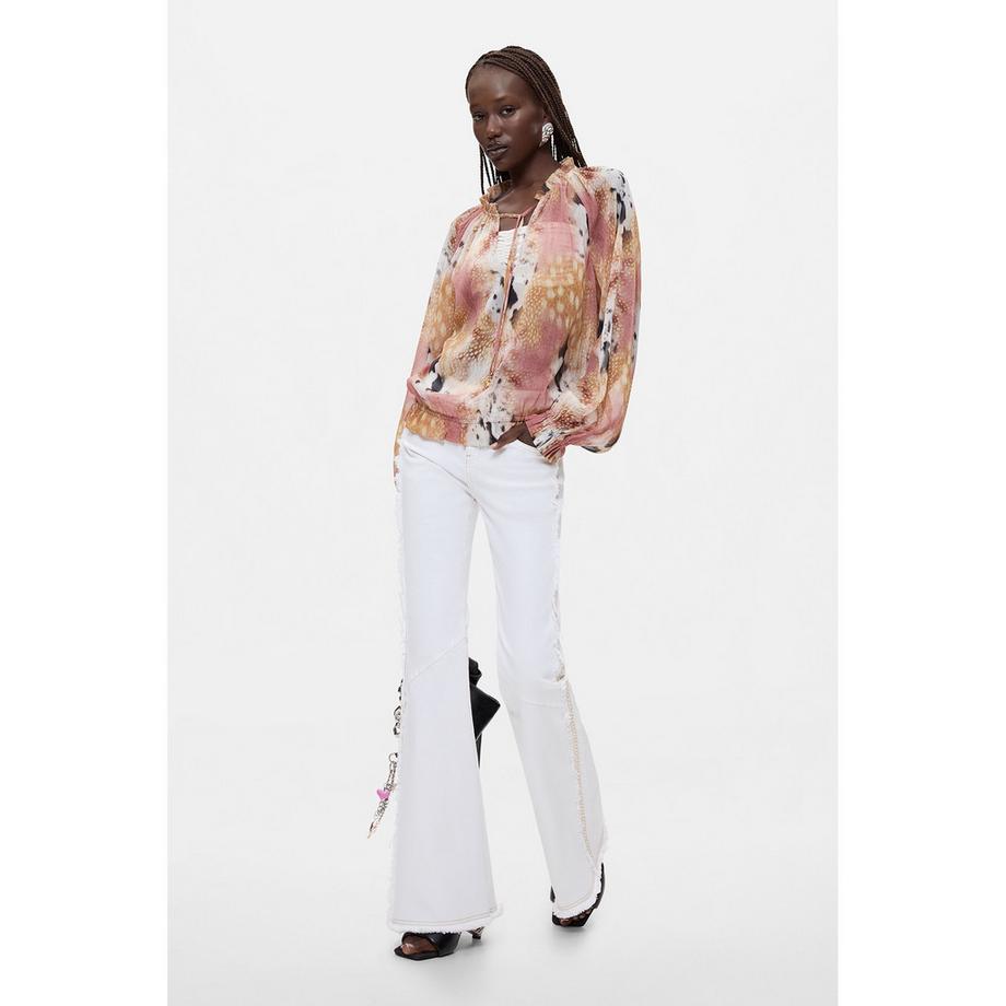 Desigual Blouse imprimée à col froncé et manches ballon  