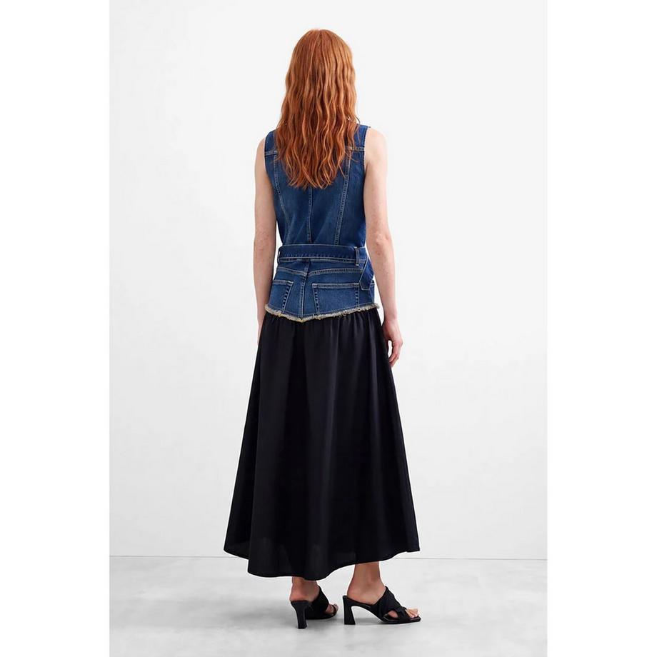 Desigual Robe Top en Denim avec Ourlet Effiloché et Jupe Maxi  