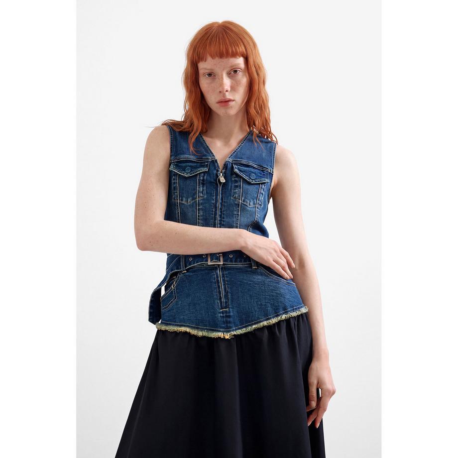 Desigual Robe Top en Denim avec Ourlet Effiloché et Jupe Maxi  