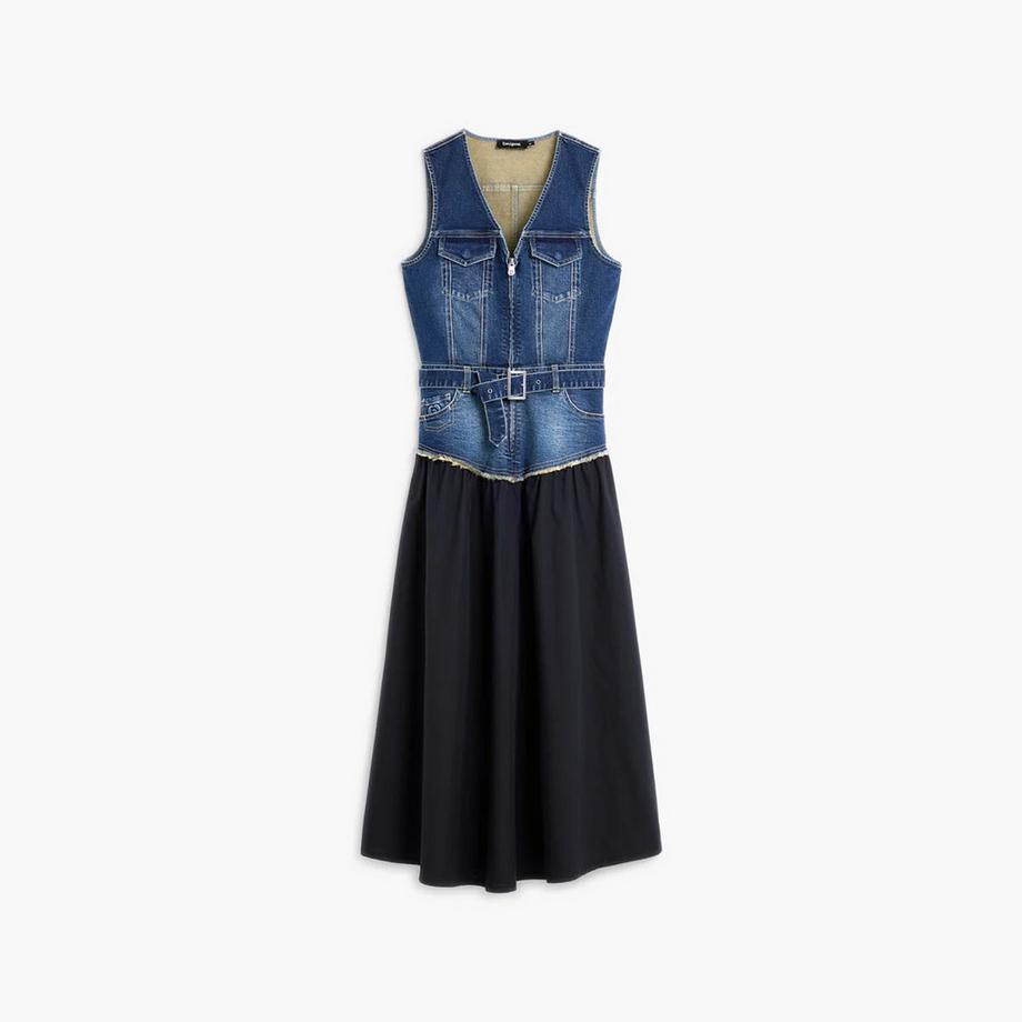 Desigual Robe Top en Denim avec Ourlet Effiloché et Jupe Maxi  