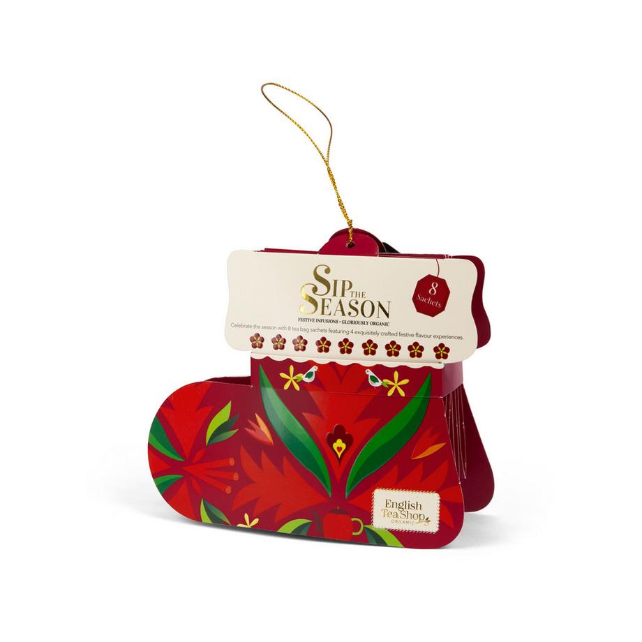 English Tea Shop  Regalo di tè BIO « Calza di Natale rossa » – 8 bustine di tè 