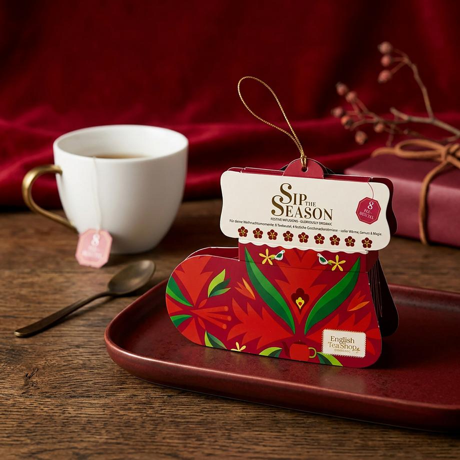 English Tea Shop  Regalo di tè BIO « Calza di Natale rossa » – 8 bustine di tè 