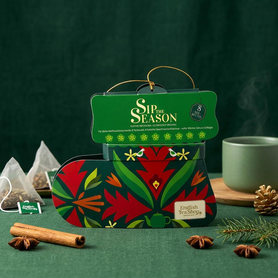English Tea Shop  Regalo di tè BIO « Calza di Natale verde » – 8 bustine di tè 