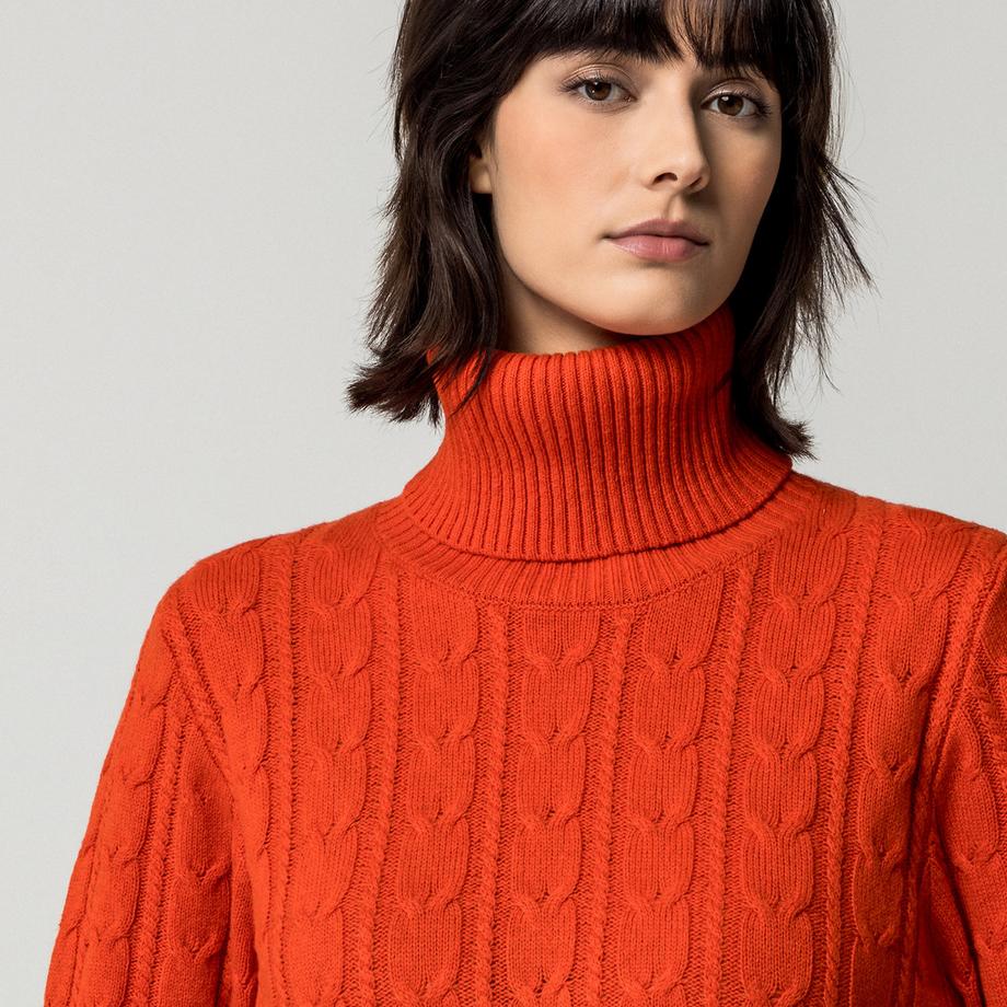 Manor Woman Strickkleid mit Rollkragen und Zopfmuster  