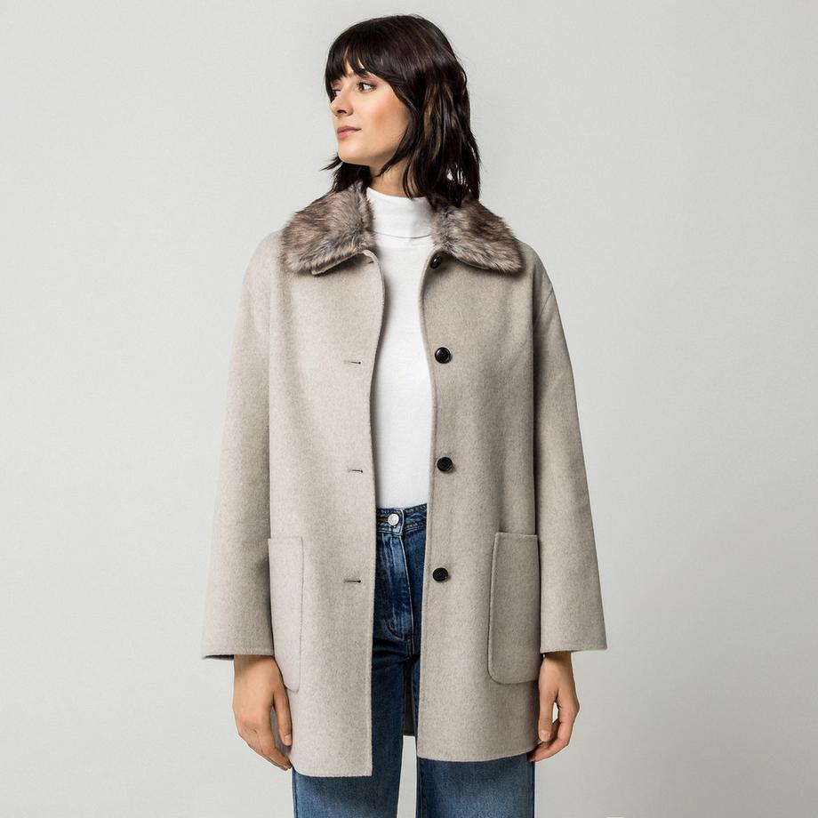 Manor Woman Midi Mantel mit Kunstfellkragen  