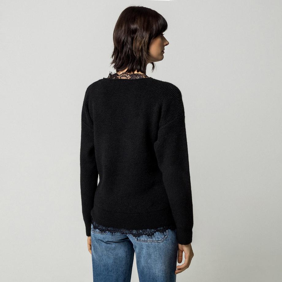 Manor Woman Pull col en V avec bordure en dentelle  