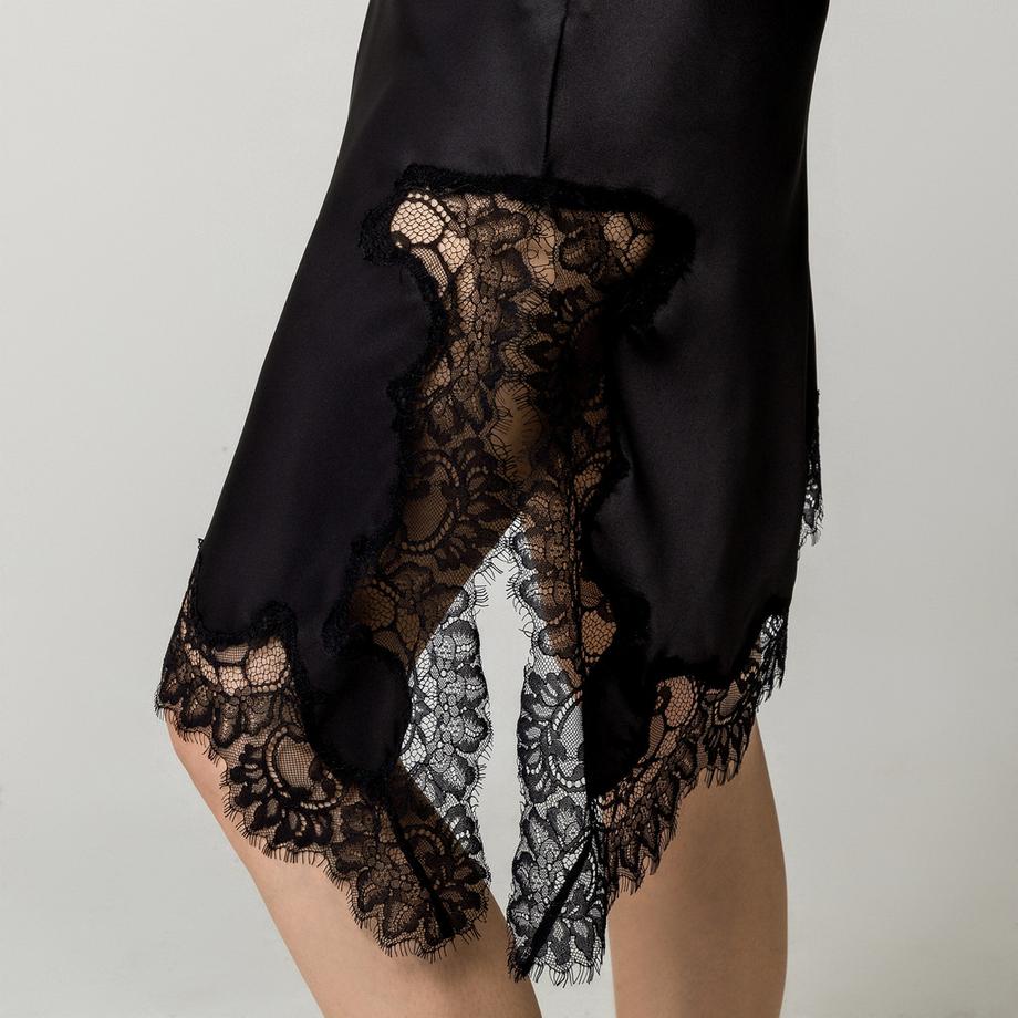 Manor Woman Gonna slip in raso con bordo in pizzo  