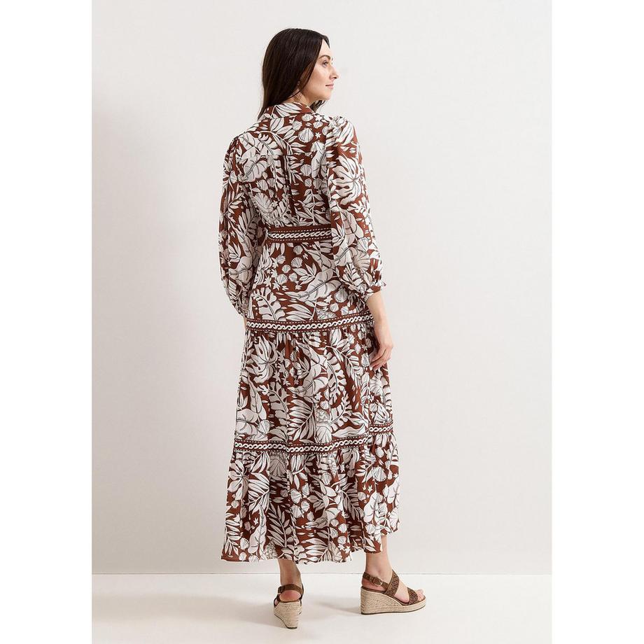 Phase Eight Coralie Robe longue à manches longues imprimé tropical  