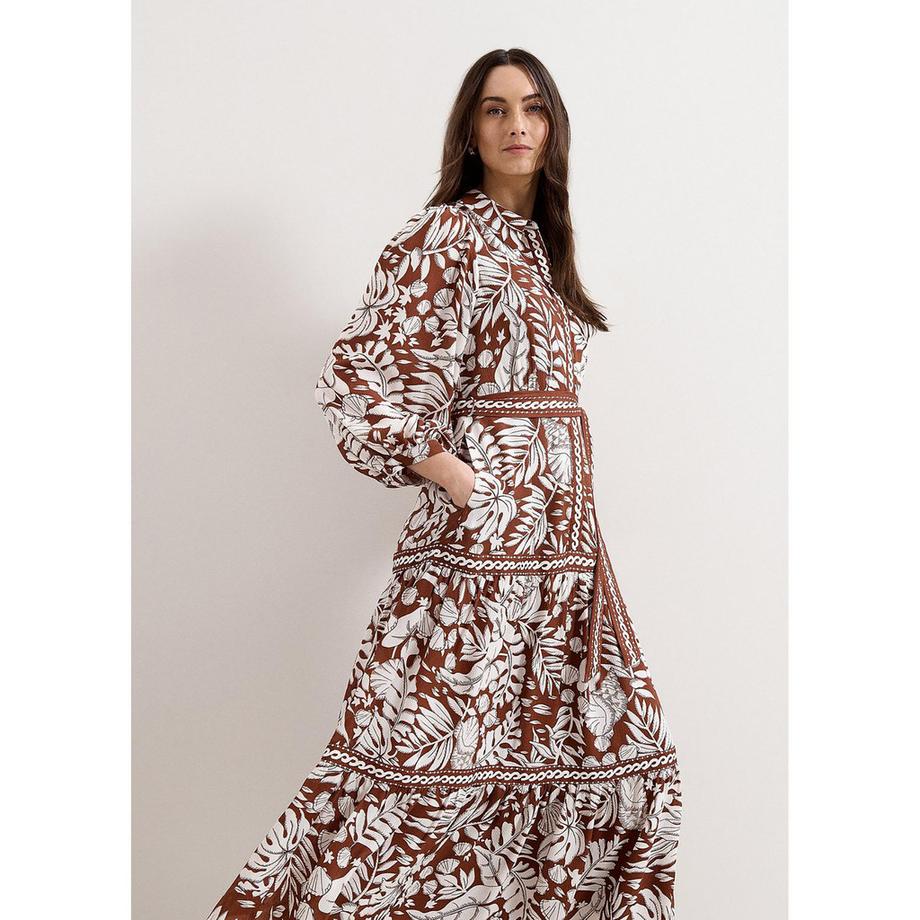 Phase Eight Coralie Robe longue à manches longues imprimé tropical  