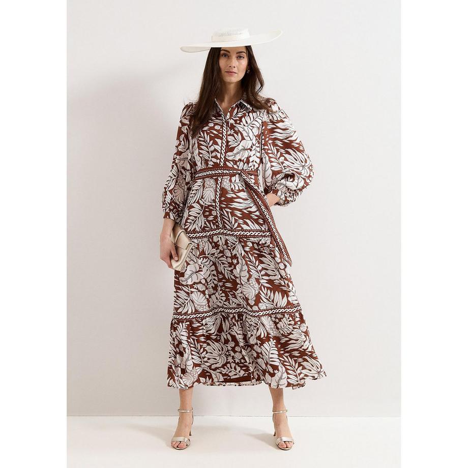 Phase Eight Coralie Robe longue à manches longues imprimé tropical  