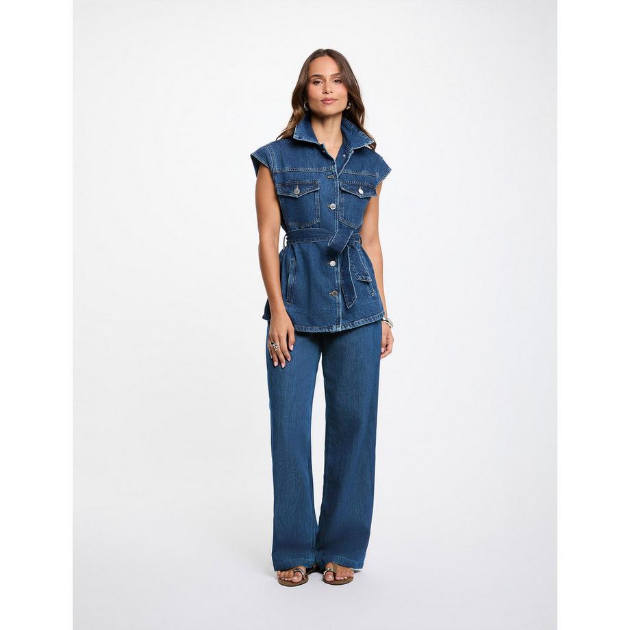 MORGAN Gilet in denim con cintura  