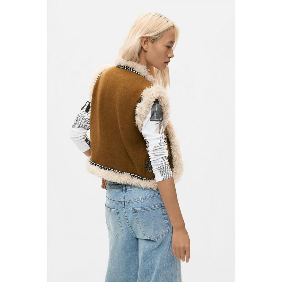 Desigual Gilet a maglia con bordo in pelliccia sintetica  